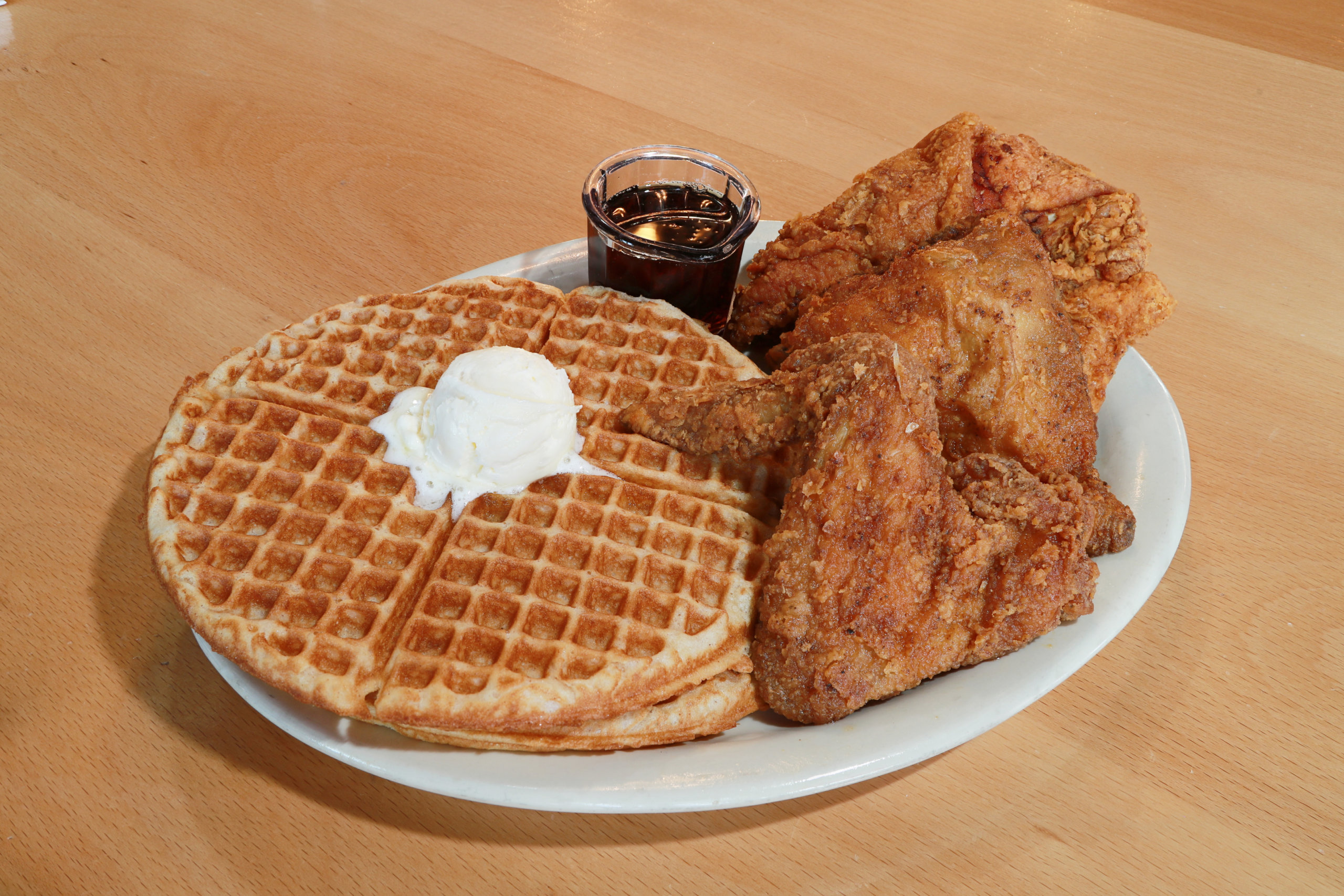 Plate of Lolo's Fried Chicken and Fluffy Waffles