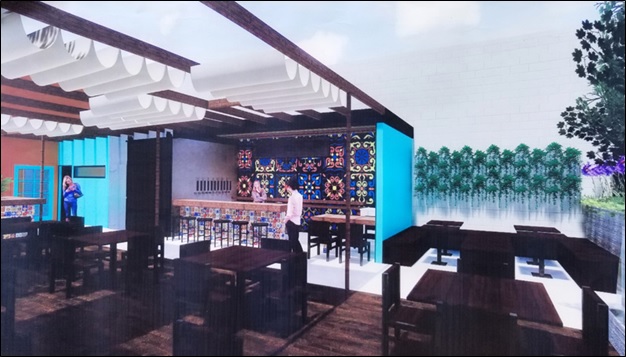 Illustrated rendering of El Borrego's new patio space at their restaurant thanks to an SBA Microloan.