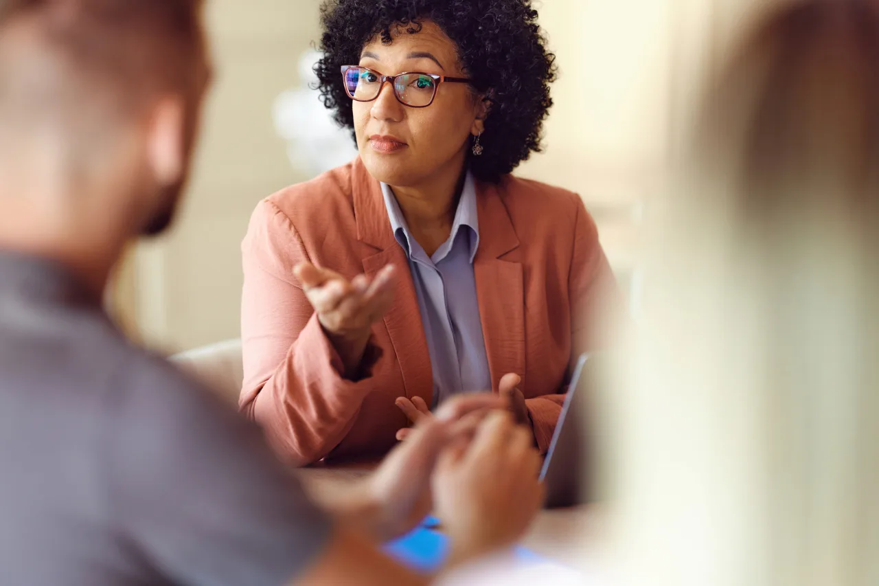 SBA Micrloan, confident business woman with a consultant