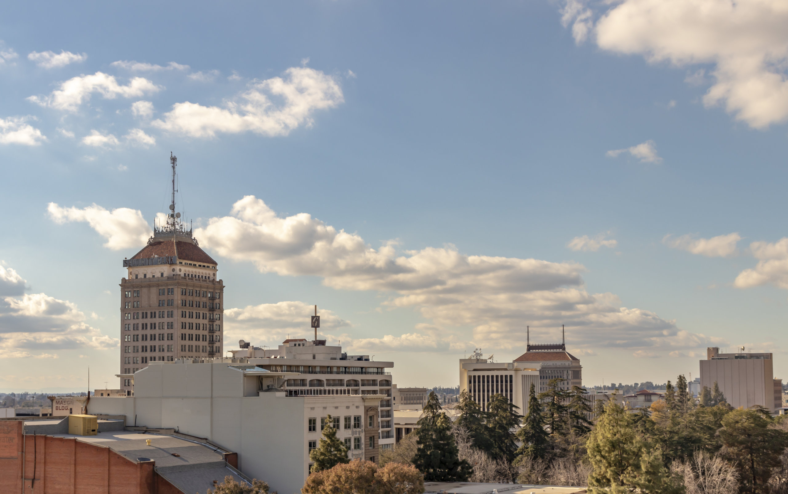 Downtown Fresno Skyline, California, USA, on a spring afternoon. CDC