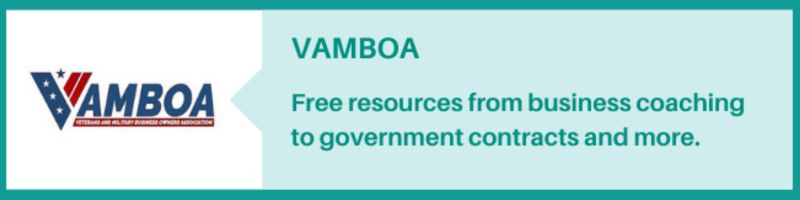 Graphic with link to VAMBOA, free resources from business coaching to government contracts and more.