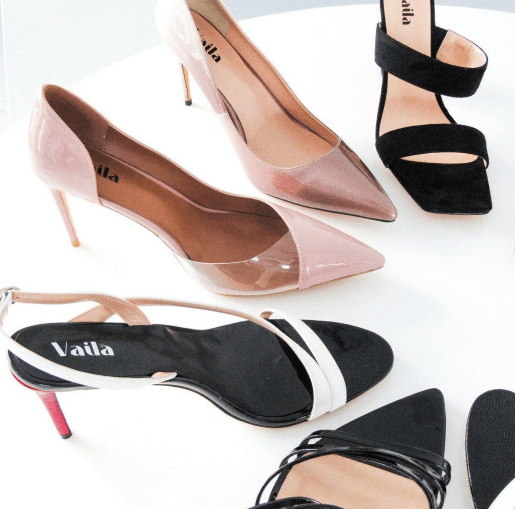 A set of women’s Vaila shoes, a business which received impact investment financing from Momentus Capital.