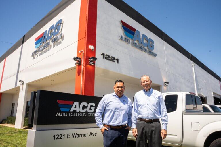CDC Small Business Finance loan officer Mark Hogan and Latino small business owner Jorge celebrate the purchase of his new building in Santa Ana, California