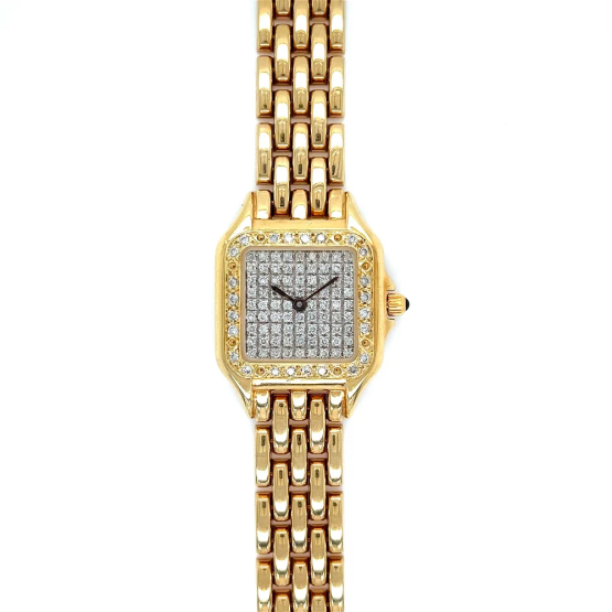Platinum1911 14k YG Italian Cartier Panthere Style Diamond Watch