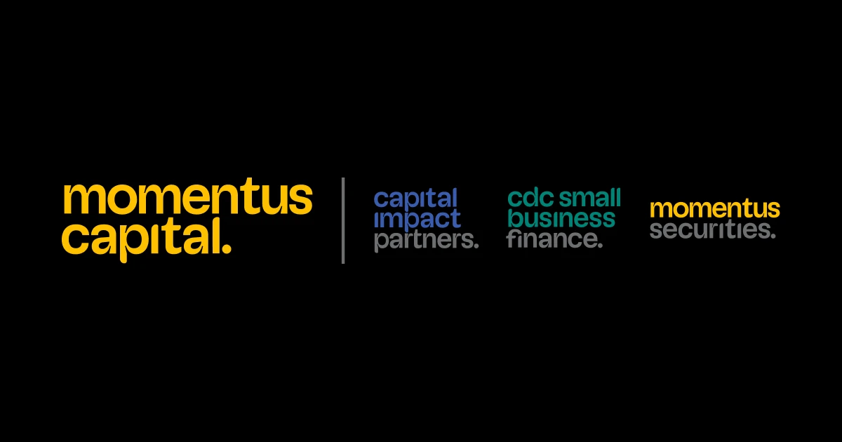 A unified logo for the Momentus Capital branded family of organizations, listing Capital Impact Partners, CDC Small Business Finance, and Momentus Securities.